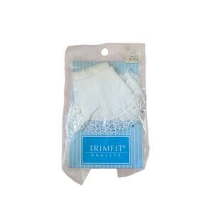 VTG Trimfit Girls White Lace Anklet Socks NIP Sz 6½–7½ Nylon Made in USA